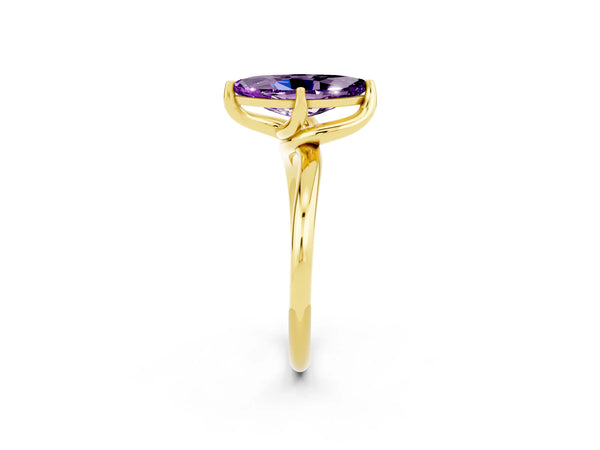 Yellow gold Marquise Cut Amethyst Solitaire Engagement Ring with Four-Prong Setting and Classic Band