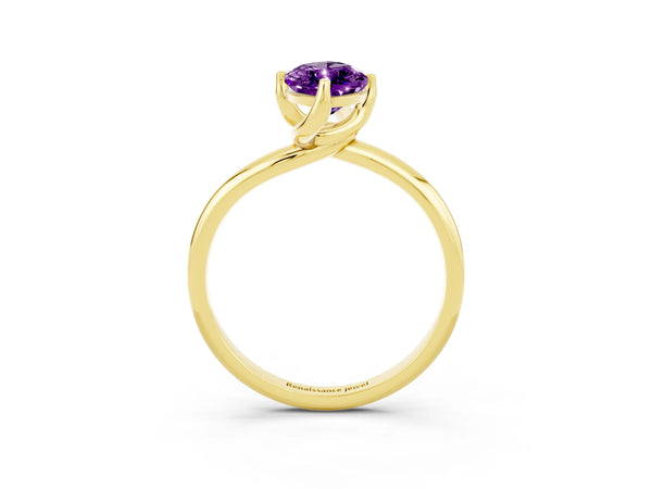 Yellow gold Marquise Cut Amethyst Solitaire Engagement Ring with Four-Prong Setting and Classic Band