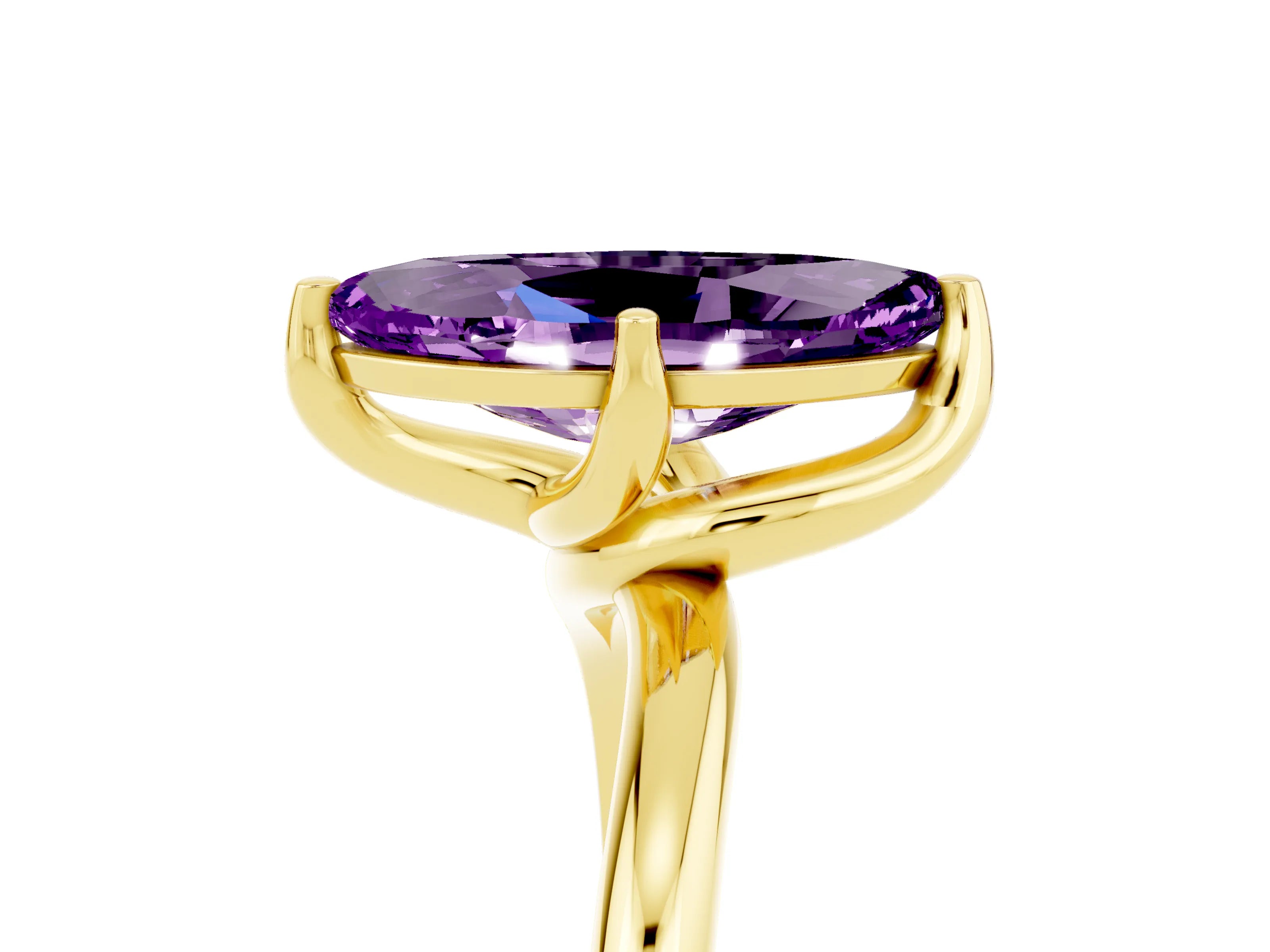 Yellow gold Marquise Cut Amethyst Solitaire Engagement Ring with Four-Prong Setting and Classic Band_17