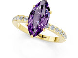 Yellow gold Marquise Cut Amethyst Solitaire Engagement Ring with Pavé Band and Four-Prong Setting_1