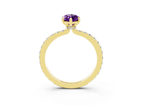 Yellow gold Marquise Cut Amethyst Solitaire Engagement Ring with Pavé Band and Four-Prong Setting_3