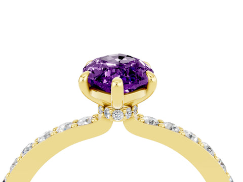 Yellow gold Marquise Cut Amethyst Solitaire Engagement Ring with Pavé Band and Four-Prong Setting_4