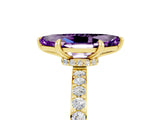 Yellow gold Marquise Cut Amethyst Solitaire Engagement Ring with Pavé Band and Four-Prong Setting_5