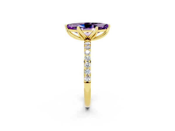 Yellow gold Marquise Cut Amethyst Solitaire Engagement Ring with Round  Pavé Band and Prong Setting