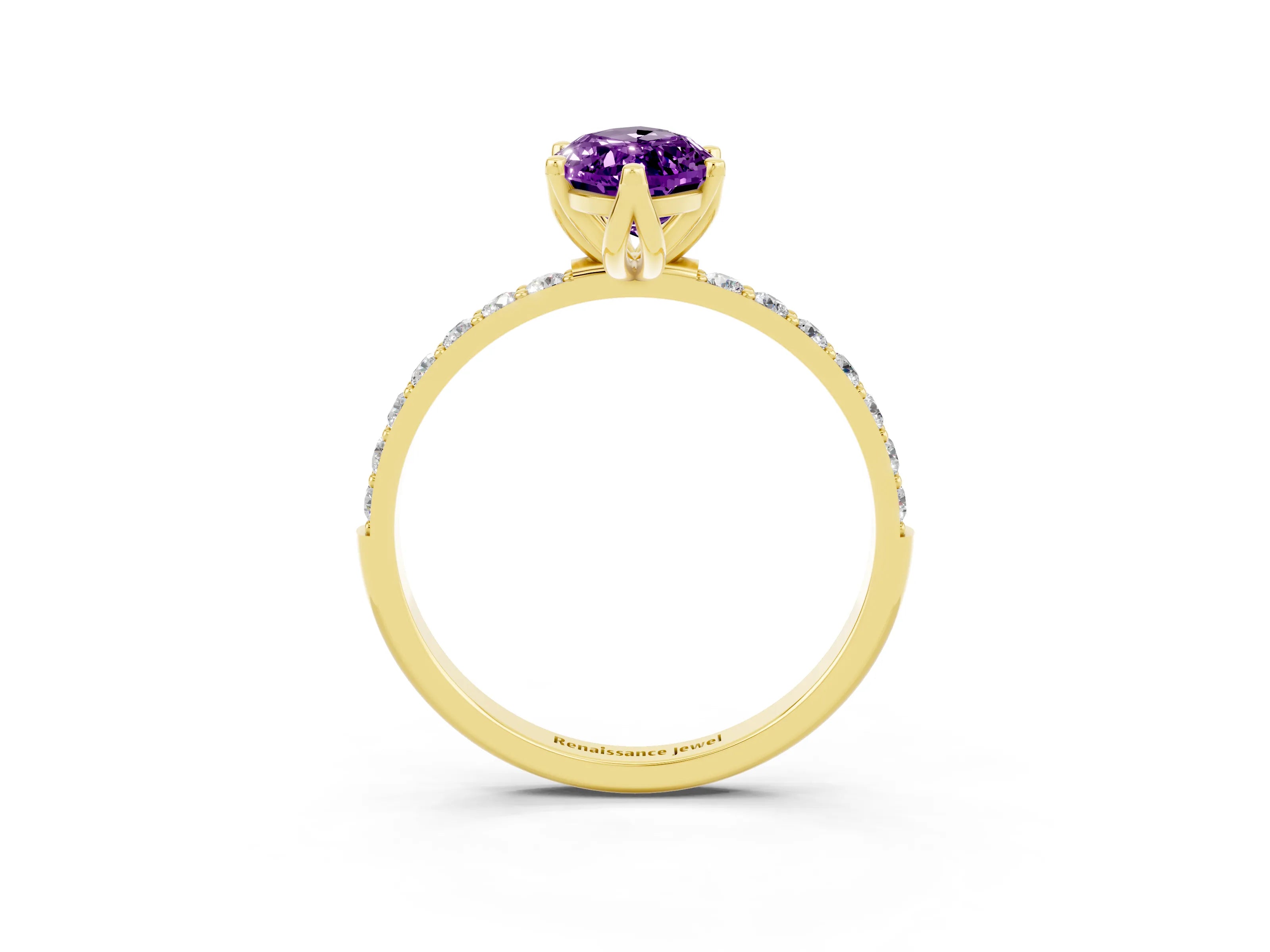 Yellow gold Marquise Cut Amethyst Solitaire Engagement Ring with Pavé Band and Prong Setting_3