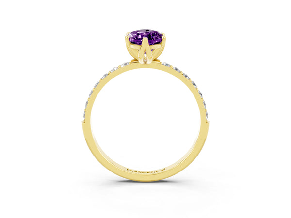 Yellow gold Marquise Cut Amethyst Solitaire Engagement Ring with Round  Pavé Band and Prong Setting