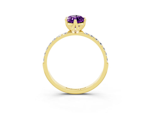 Yellow gold Marquise Cut Amethyst Solitaire Engagement Ring with Pavé Band and Prong Setting_3
