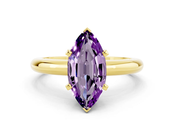 Yellow gold Marquise Cut Amethyst Solitaire Engagement Ring with Round Band and Four-Prong Setting