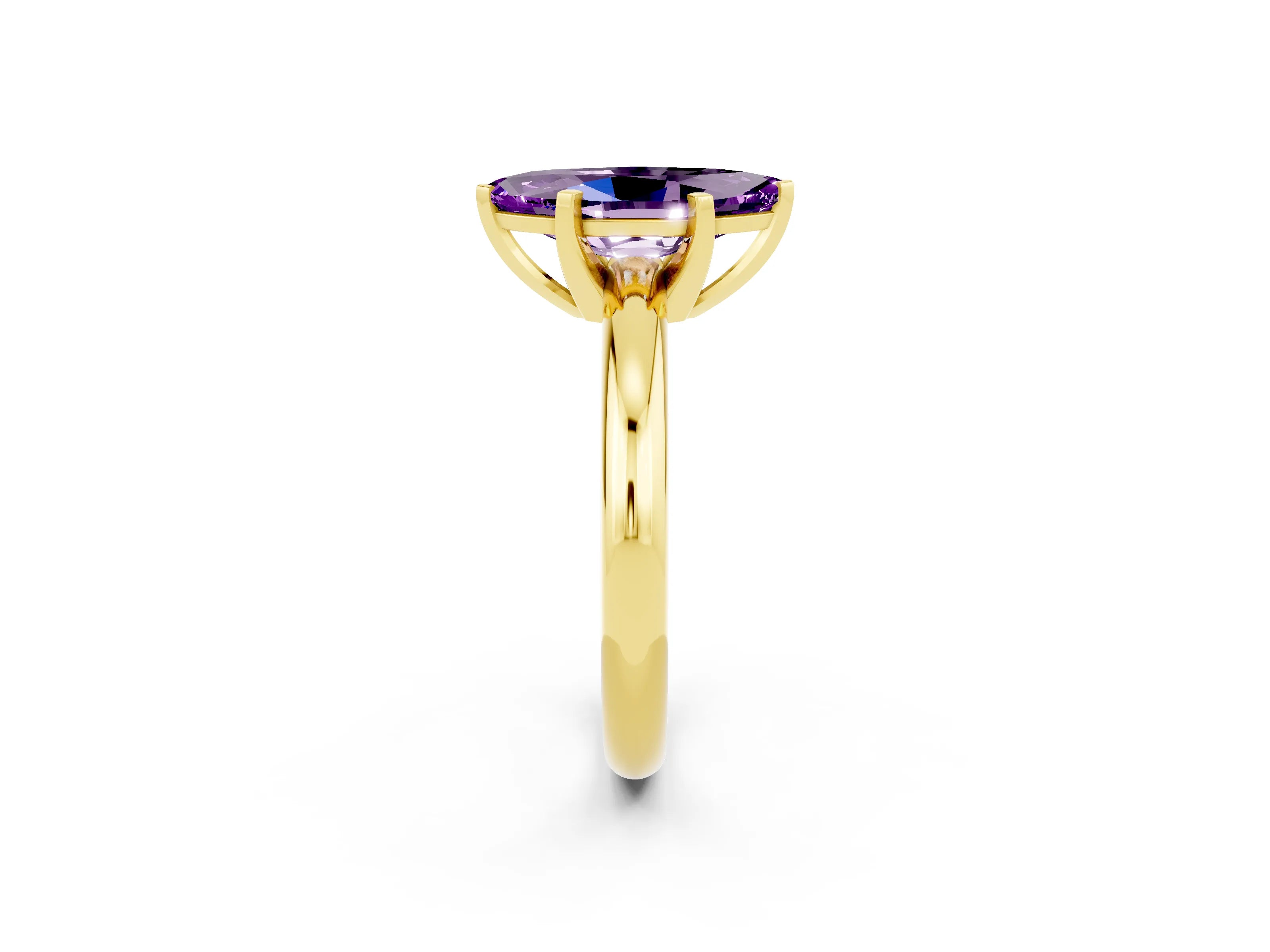 Yellow gold Marquise Cut Amethyst Solitaire Engagement Ring with Round Band and Four-Prong Setting_2