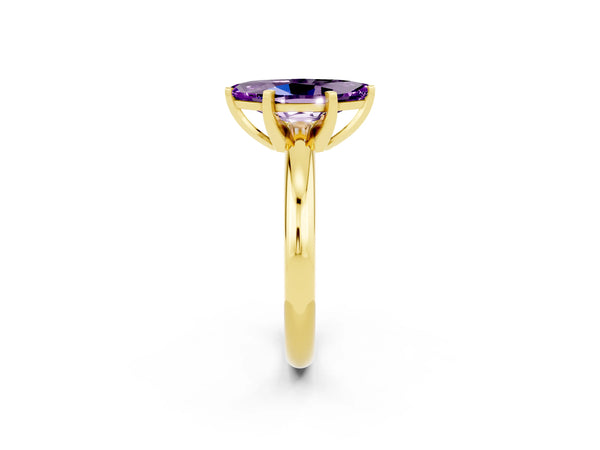 Yellow gold Marquise Cut Amethyst Solitaire Engagement Ring with Round Band and Four-Prong Setting