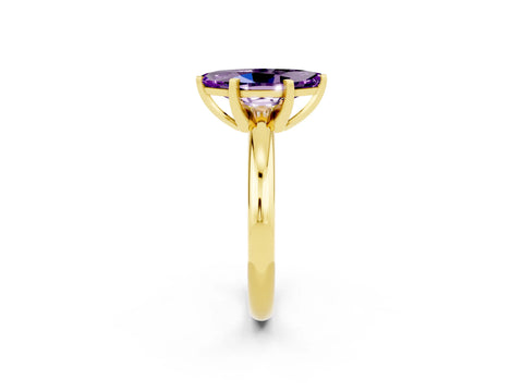 Yellow gold Marquise Cut Amethyst Solitaire Engagement Ring with Round Band and Four-Prong Setting_2