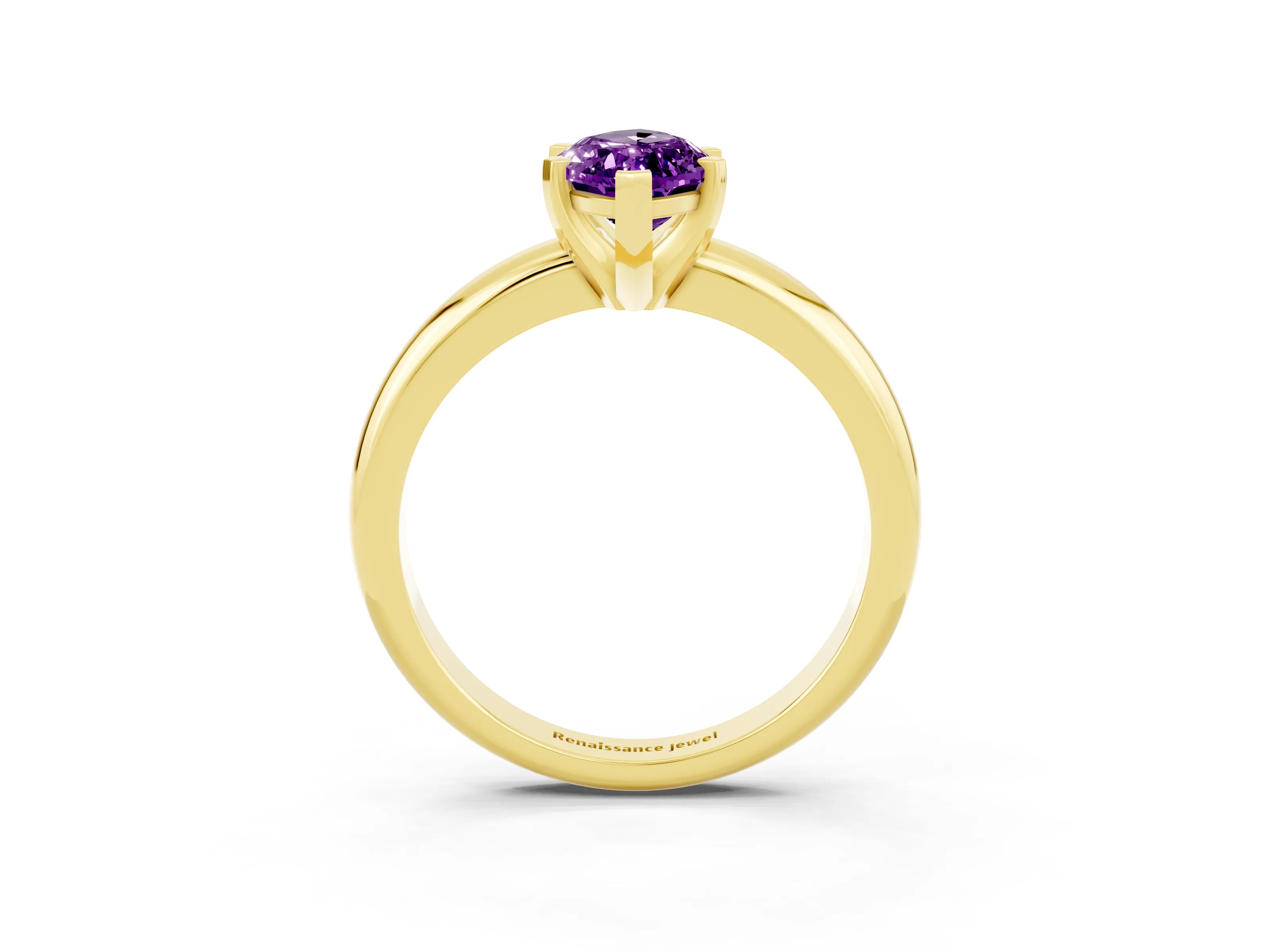 Yellow gold Marquise Cut Amethyst Solitaire Engagement Ring with Round Band and Four-Prong Setting_3