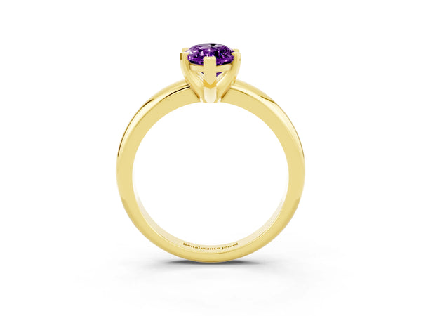 Yellow gold Marquise Cut Amethyst Solitaire Engagement Ring with Round Band and Four-Prong Setting