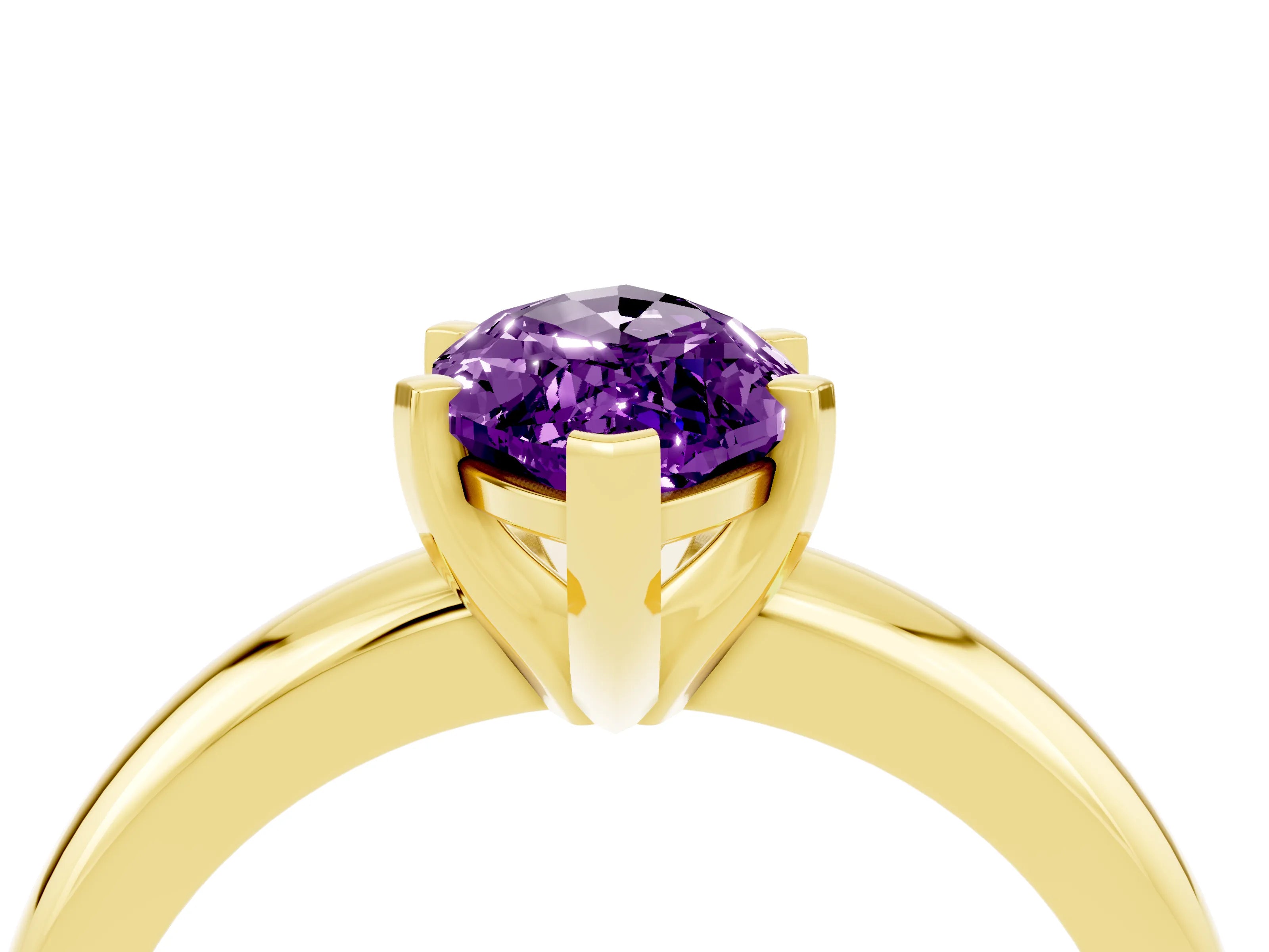 Yellow gold Marquise Cut Amethyst Solitaire Engagement Ring with Round Band and Four-Prong Setting_4