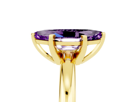Yellow gold Marquise Cut Amethyst Solitaire Engagement Ring with Round Band and Four-Prong Setting_5