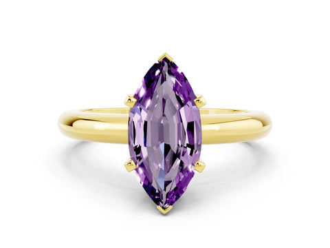 Yellow gold Marquise Cut Amethyst Solitaire Engagement Ring with Round Band and Four-Prong Setting