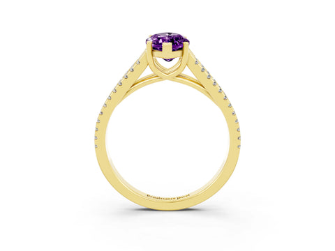 Yellow gold Marquise Cut Amethyst Solitaire Engagement Ring with Split Shank Pavé Band_3