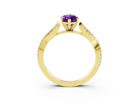 Yellow gold Marquise Cut Amethyst Solitaire Engagement Ring with Twisted Pavé Band and Four-Prong Setting_3