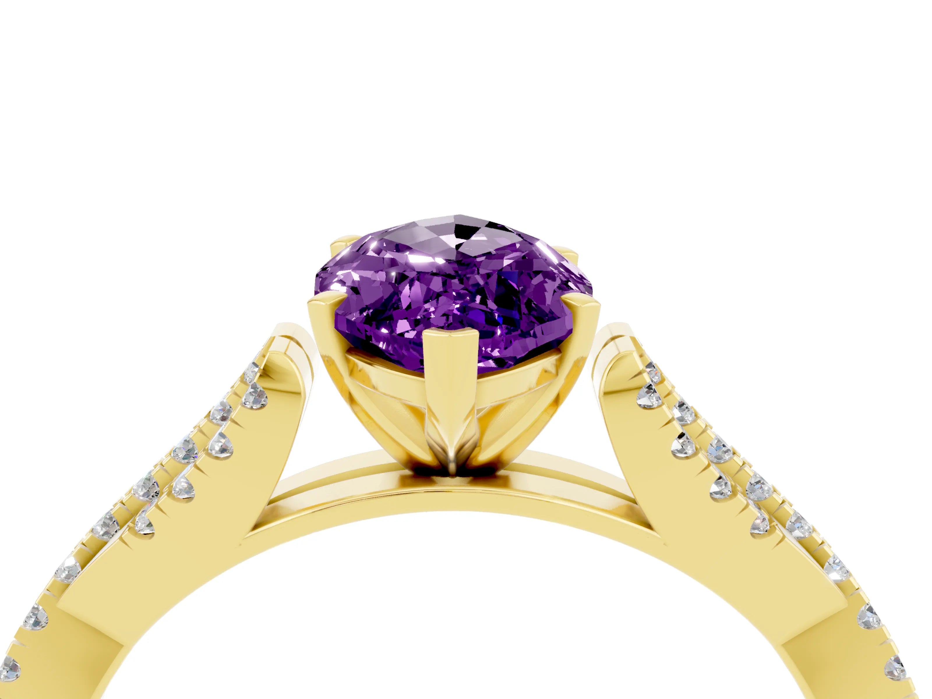 Yellow gold Marquise Cut Amethyst Solitaire Engagement Ring with Twisted Pavé Band and Four-Prong Setting_4