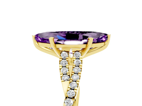 Yellow gold Marquise Cut Amethyst Solitaire Engagement Ring with Twisted Pavé Band and Four-Prong Setting_5