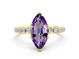 Yellow gold Marquise Cut Amethyst Solitaire Pavé Band with Four-Prong Setting