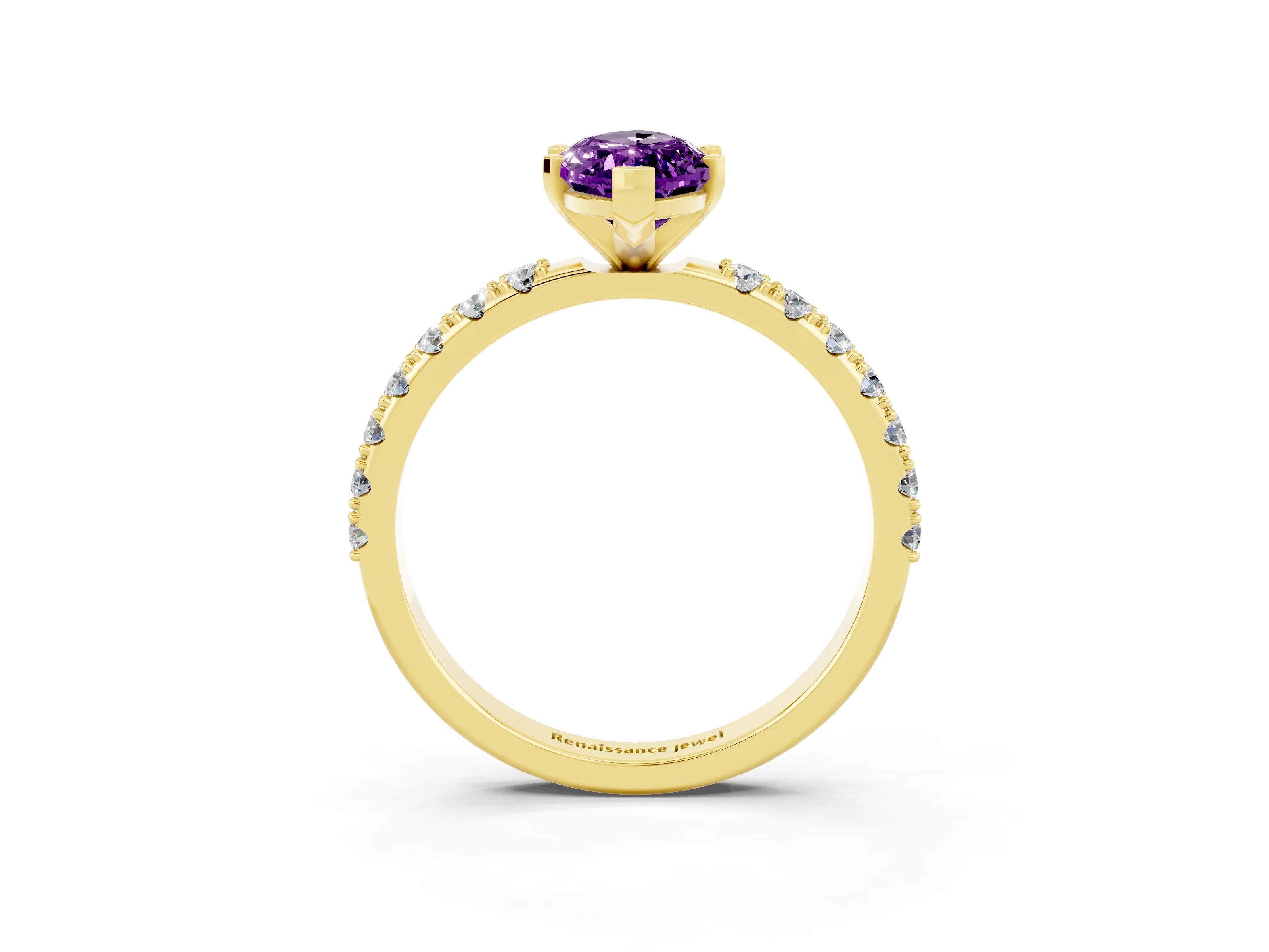 Yellow gold Marquise Cut Amethyst Solitaire Pavé Band with Four-Prong Setting_3