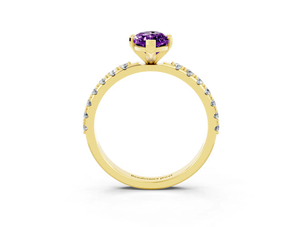 Yellow gold Marquise Cut Amethyst Solitaire Pavé Band with Four-Prong Setting