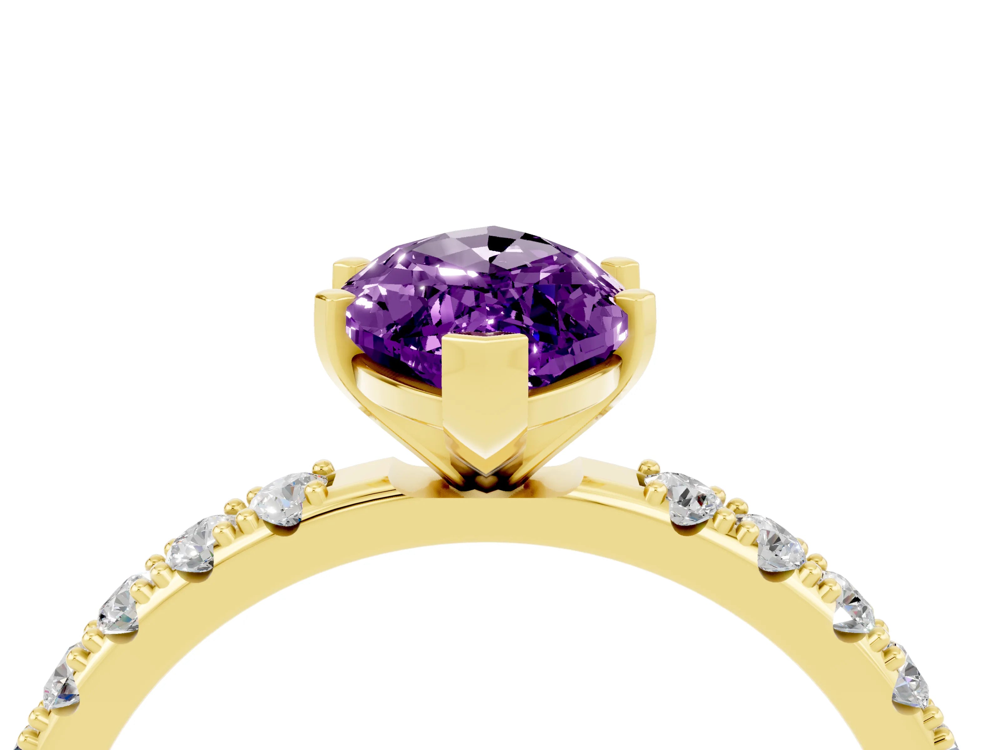 Yellow gold Marquise Cut Amethyst Solitaire Pavé Band with Four-Prong Setting_4
