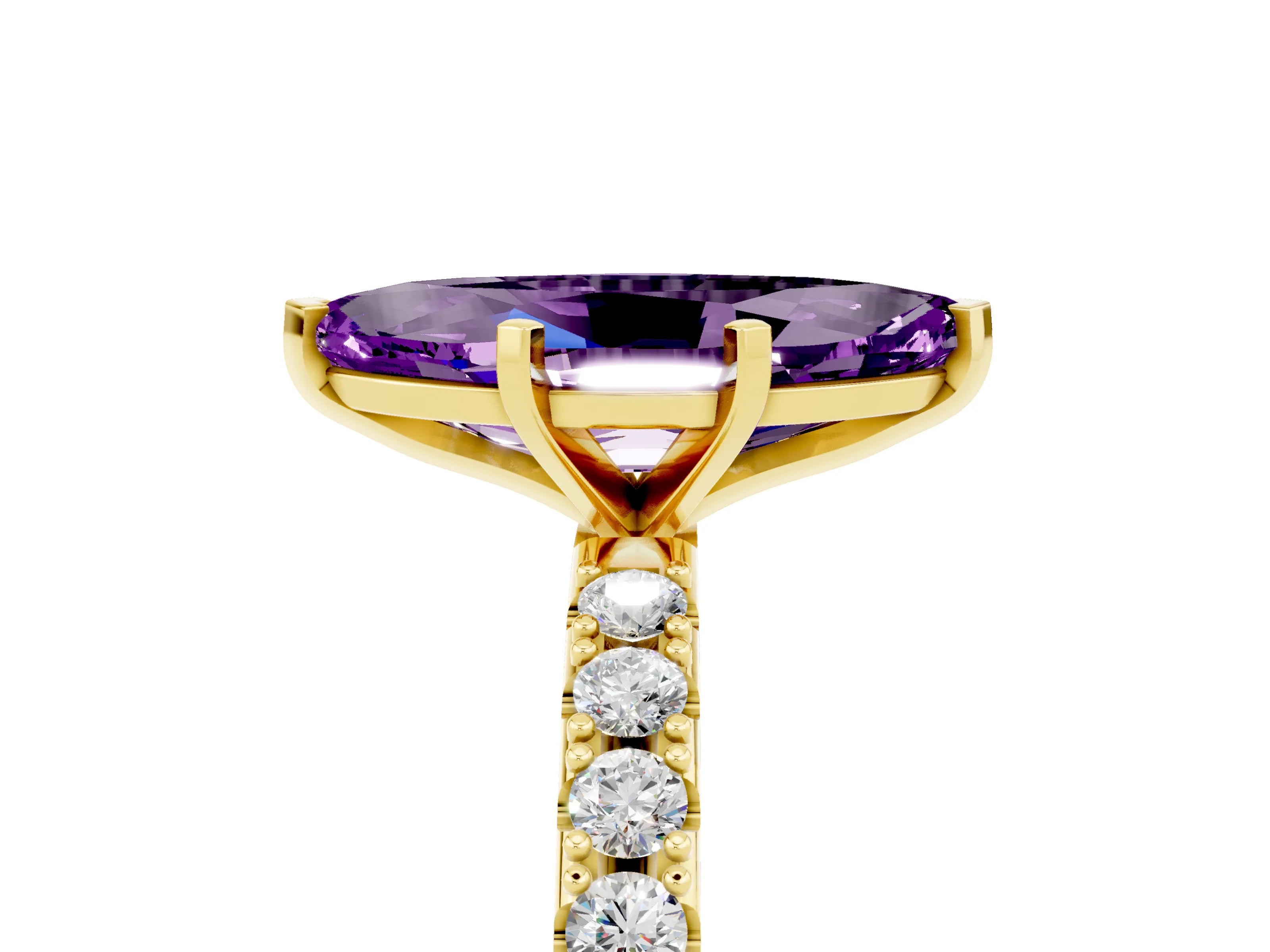 Yellow gold Marquise Cut Amethyst Solitaire Pavé Band with Four-Prong Setting_5