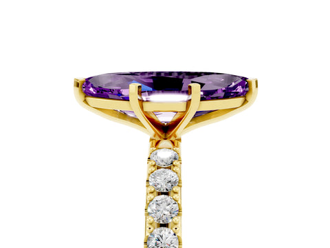 Yellow gold Marquise Cut Amethyst Solitaire Pavé Band with Four-Prong Setting_5