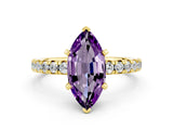 Yellow gold Marquise Cut Amethyst Solitaire Pavé Engagement Ring with Round Band and Prong Setting_12