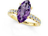 Yellow gold Marquise Cut Amethyst Solitaire Pavé Engagement Ring with Round Band and Prong Setting_13