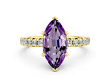 Yellow gold Marquise Cut Amethyst Solitaire Pavé Engagement Ring with Round Band and Prong Setting_72