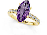 Yellow gold Marquise Cut Amethyst Solitaire Pavé Engagement Ring with Round Band and Prong Setting_73