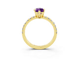 Yellow gold Marquise Cut Amethyst Solitaire Pavé Engagement Ring with Round Band and Prong Setting_75