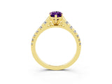 Yellow gold Marquise Cut Amethyst Solitaire Ring with Cathedral Setting and Pavé Band_3