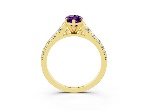 Yellow gold Marquise Cut Amethyst Solitaire Ring with Cathedral Setting and Pavé Band_3