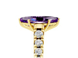 Yellow gold Marquise Cut Amethyst Solitaire Ring with Cathedral Setting and Pavé Band_5