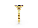 Yellow gold Marquise Cut Amethyst Solitaire Ring with Filigree Band and Four-Prong Setting_26