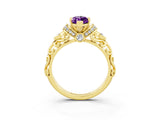 Yellow gold Marquise Cut Amethyst Solitaire Ring with Filigree Band and Four-Prong Setting_27