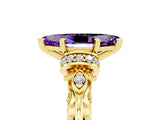 Yellow gold Marquise Cut Amethyst Solitaire Ring with Filigree Band and Four-Prong Setting_29