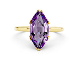Yellow gold Marquise Cut Amethyst Solitaire Ring with Flower Prong Setting and Classic Band_12