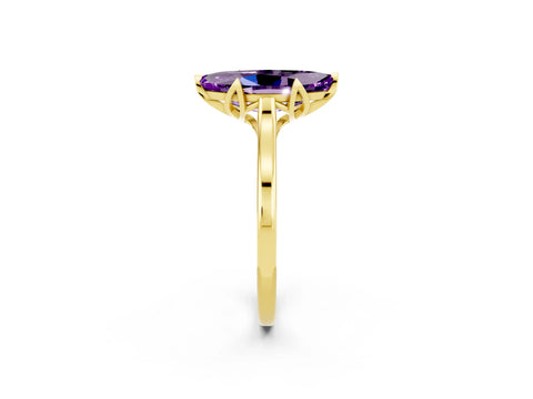 Yellow gold Marquise Cut Amethyst Solitaire Ring with Flower Prong Setting and Classic Band_14