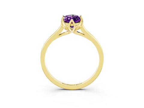 Yellow gold Marquise Cut Amethyst Solitaire Ring with Flower Prong Setting and Classic Band_15