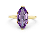 Yellow gold Marquise Cut Amethyst Solitaire Ring with Flower Prong Setting and Classic Band_36