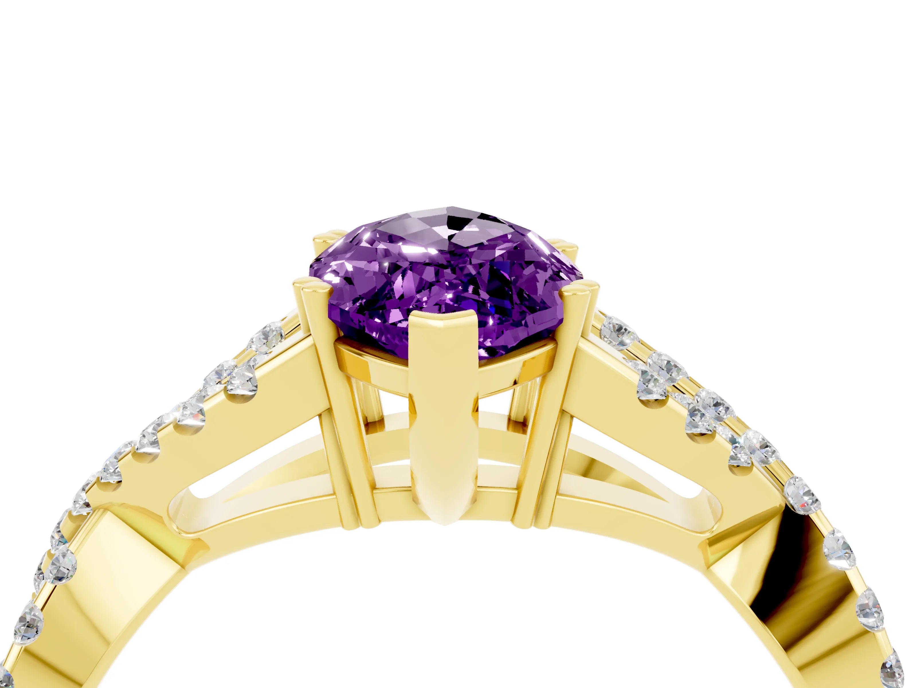Yellow gold Marquise Cut Amethyst Solitaire Ring with Four-Prong Setting and Twisted Pavé Band_4