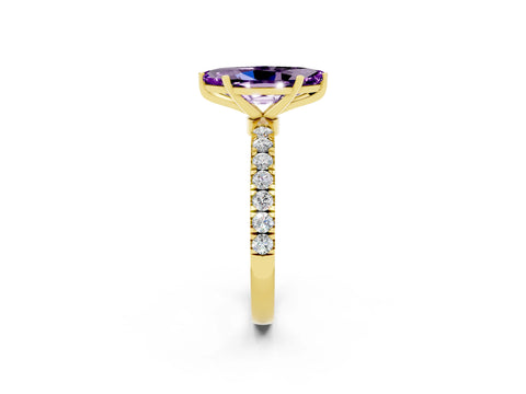 Yellow gold Marquise Cut Amethyst Solitaire Ring with Pavé Accents and Four-Prong Setting_2