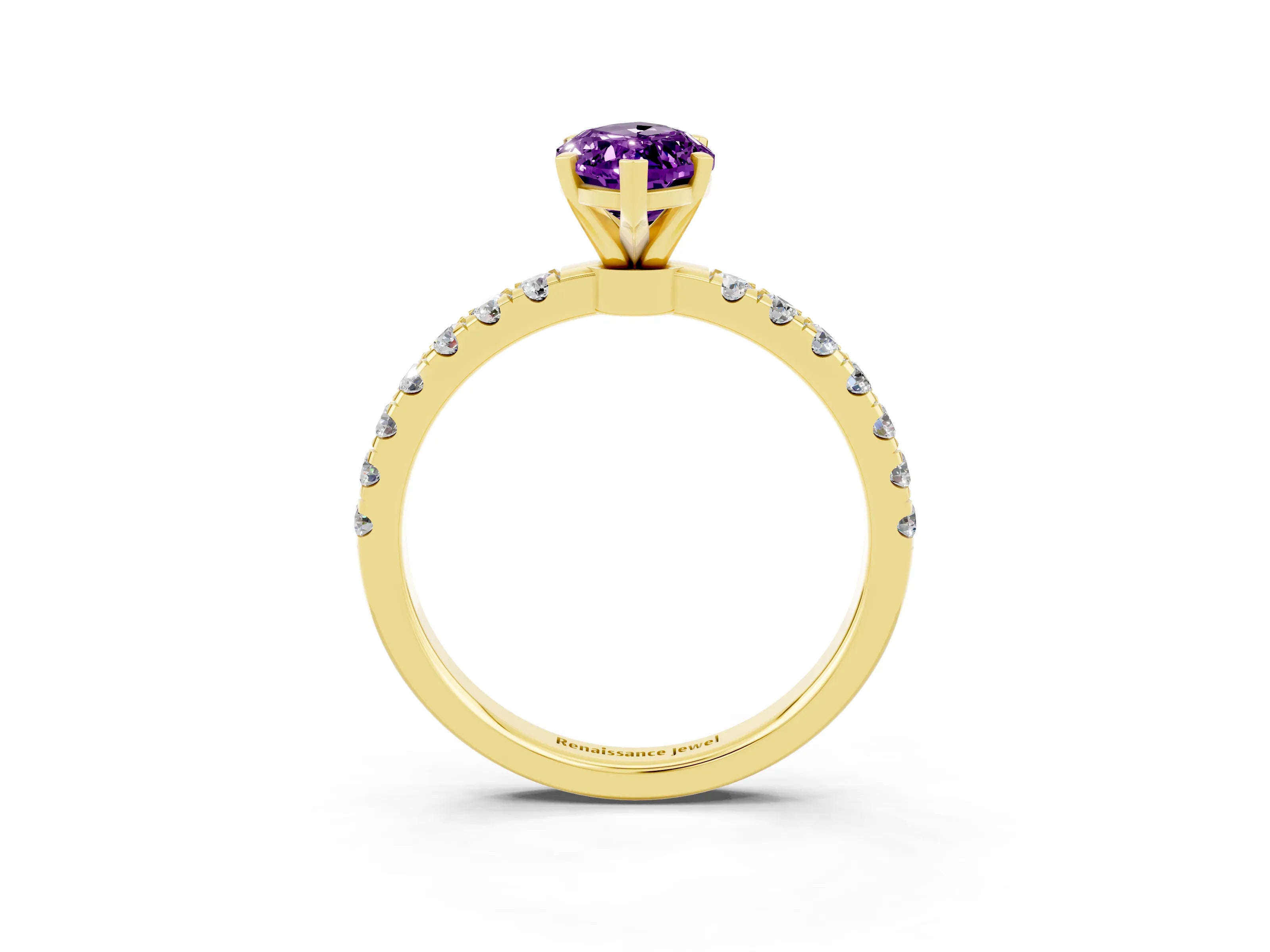 Yellow gold Marquise Cut Amethyst Solitaire Ring with Pavé Accents and Four-Prong Setting_3