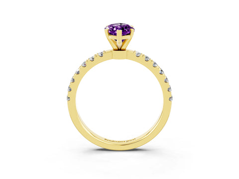 Yellow gold Marquise Cut Amethyst Solitaire Ring with Pavé Accents and Four-Prong Setting_3