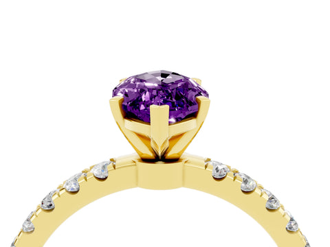 Yellow gold Marquise Cut Amethyst Solitaire Ring with Pavé Accents and Four-Prong Setting_4